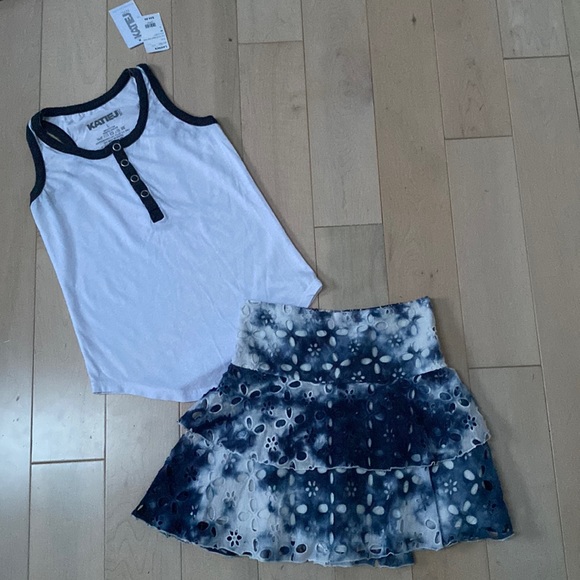 Katie J NYC girls snap tank & Flowers bf Zoe eyelet cotton skirt